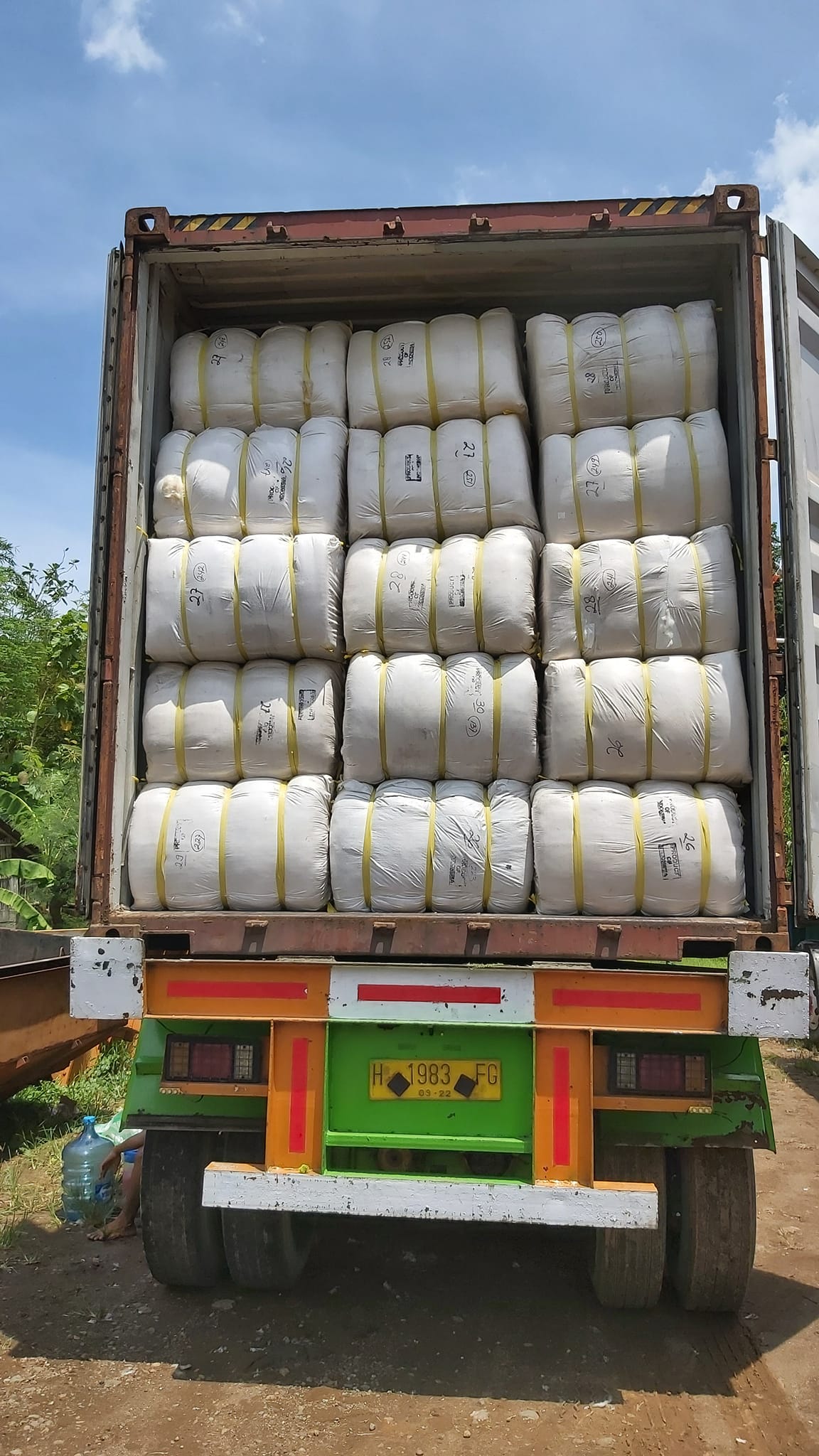 Loop Farms kapok fiber bales packed for international export